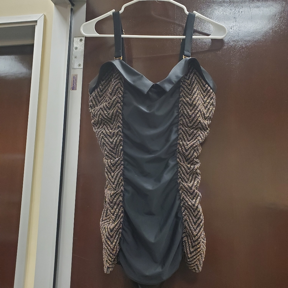 Collectif Xl One Piece Swimsuit Black With Gold Sparkles and Belt
